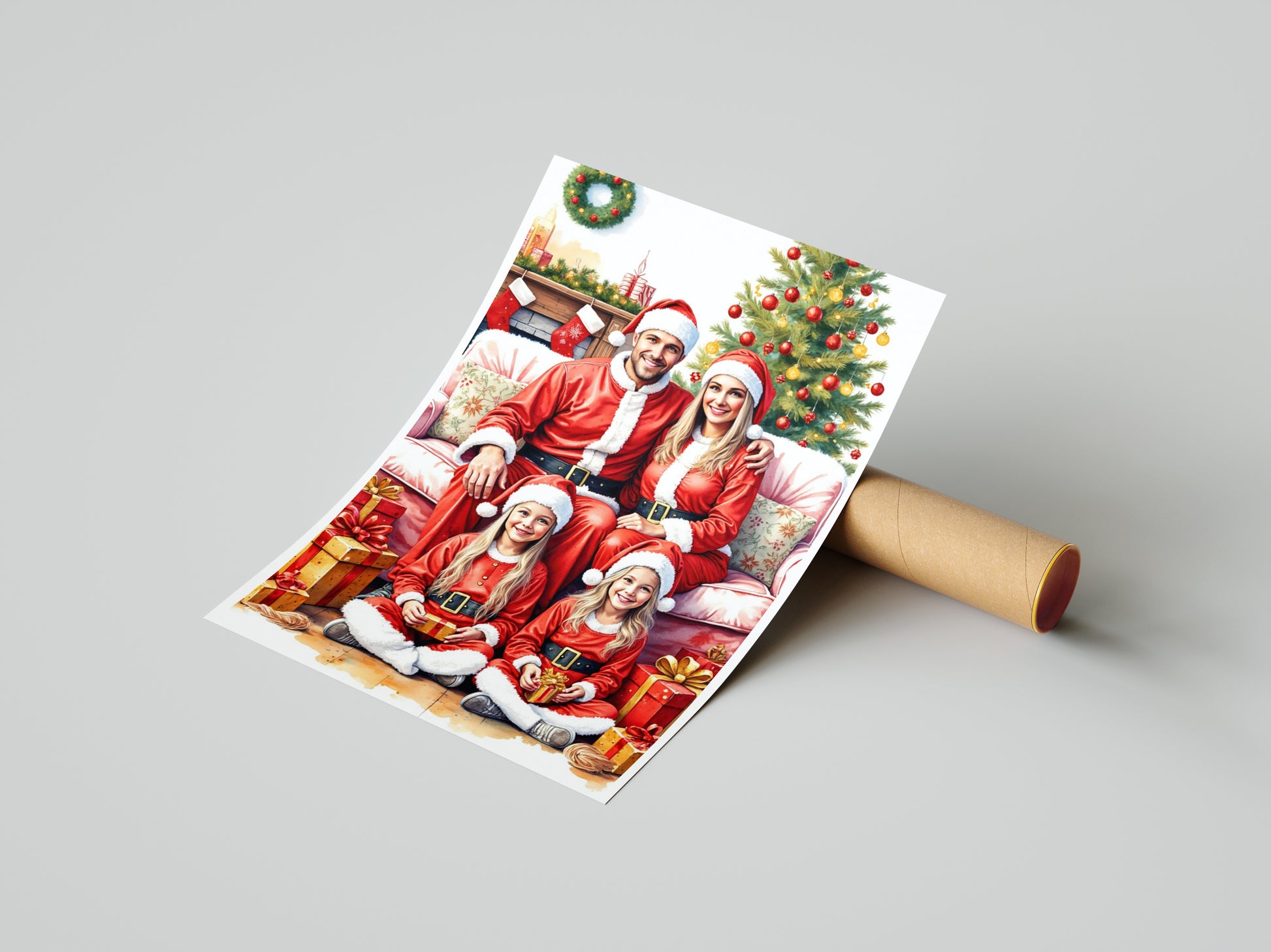 Portret rodzinny na święta – personalizowany obraz w stylu Mikołajkowym