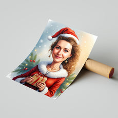 Portret kobiety z prezentem w stroju Mikołajki