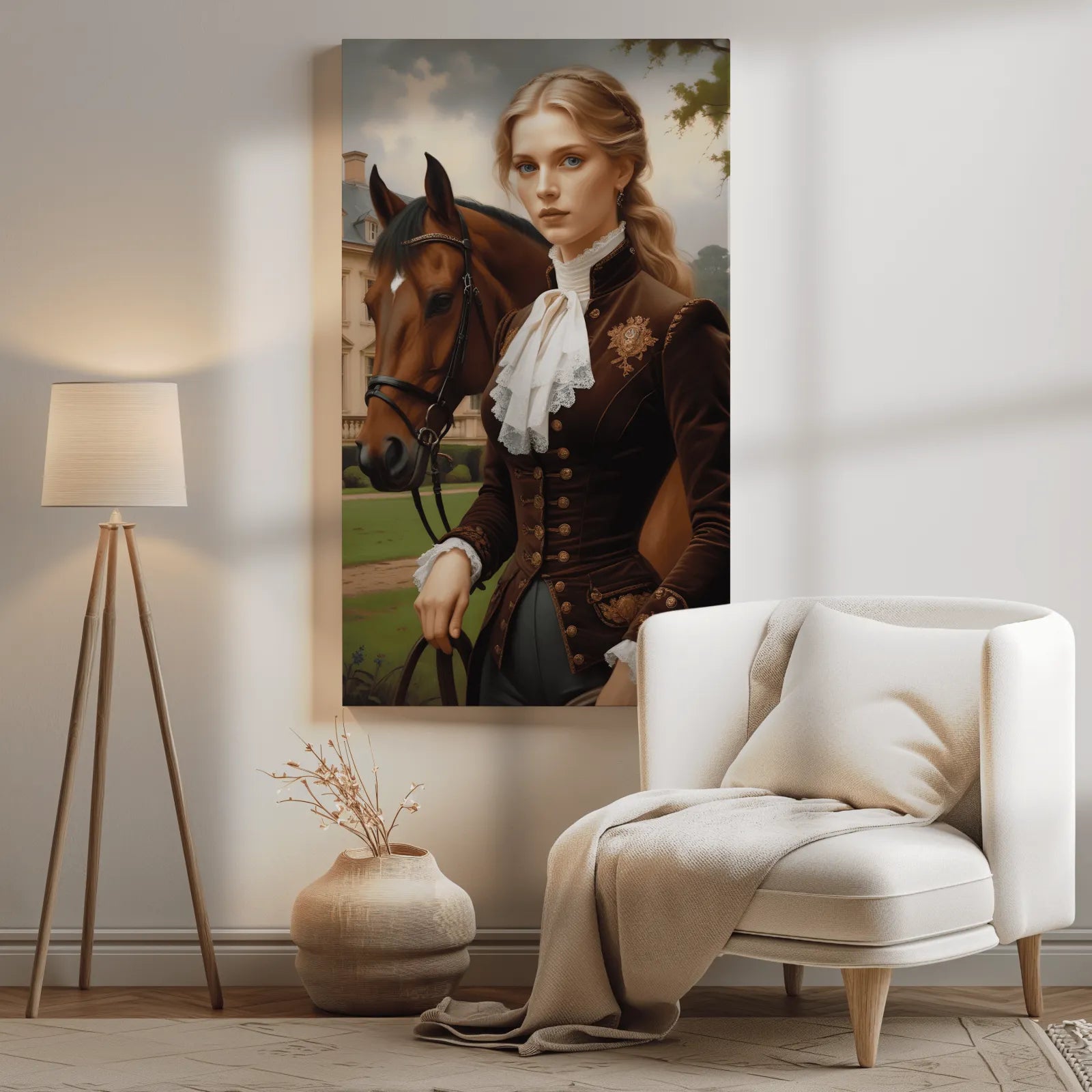 Arystokratyczny Portret z Koniem - elegancki portret jeździecki na płótnie