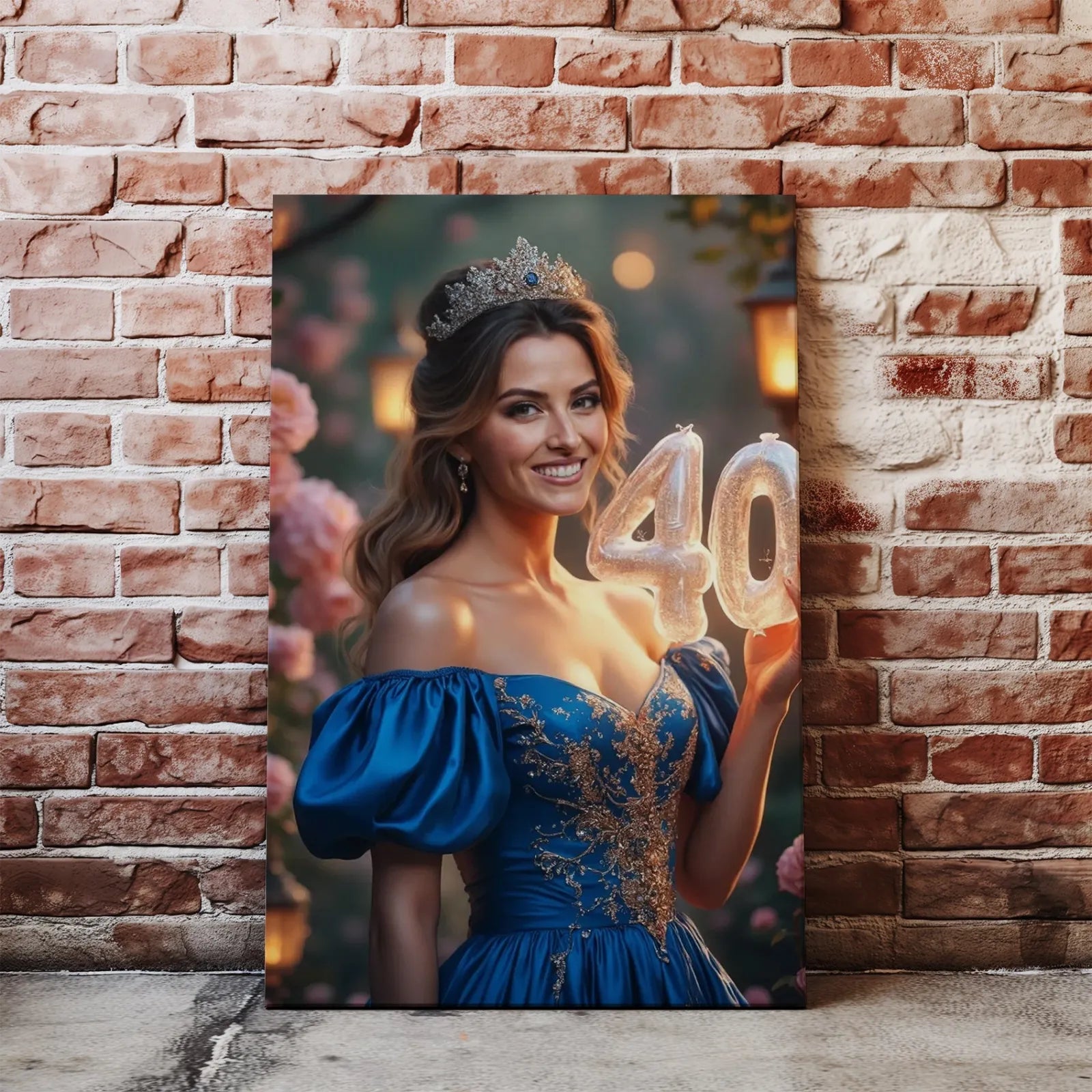 Canvas print kobiety trzymającej balony z numerami jako prezent z zdjęcia