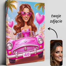 Personalizowany rysunek kobiety w stylu Barbie na płótnie dla prezentu urodzinowego