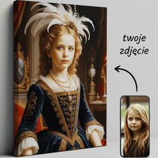 Portret na płótnie młodej dziewczynki w królewskim stroju Barokowa Arystokratka