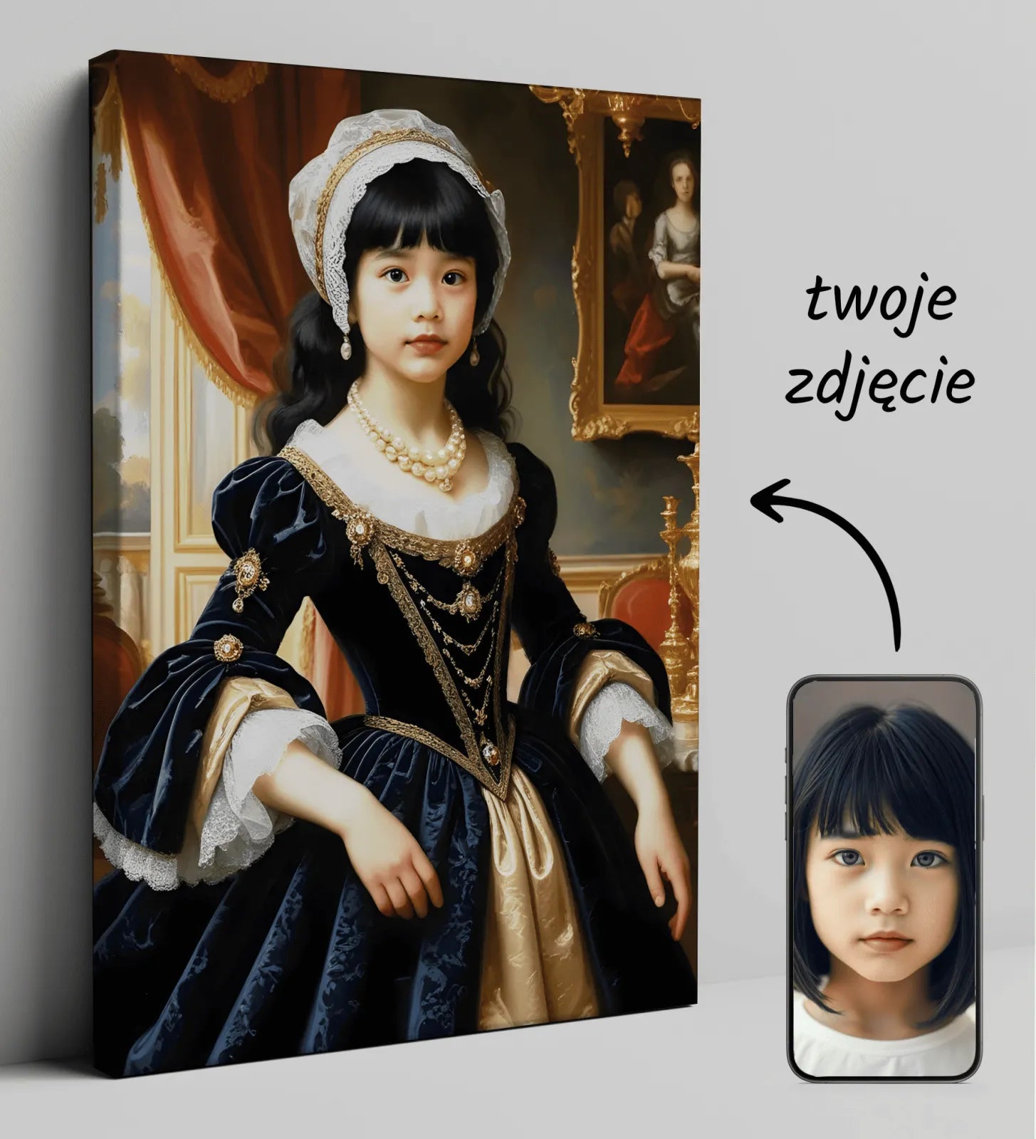 Custom portrait canvas of Barokowa Arystokratka - portret dziewczynki