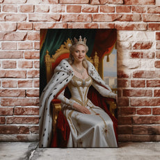 Królewski portret na płótnie przedstawiający królową w eleganckim stylu
