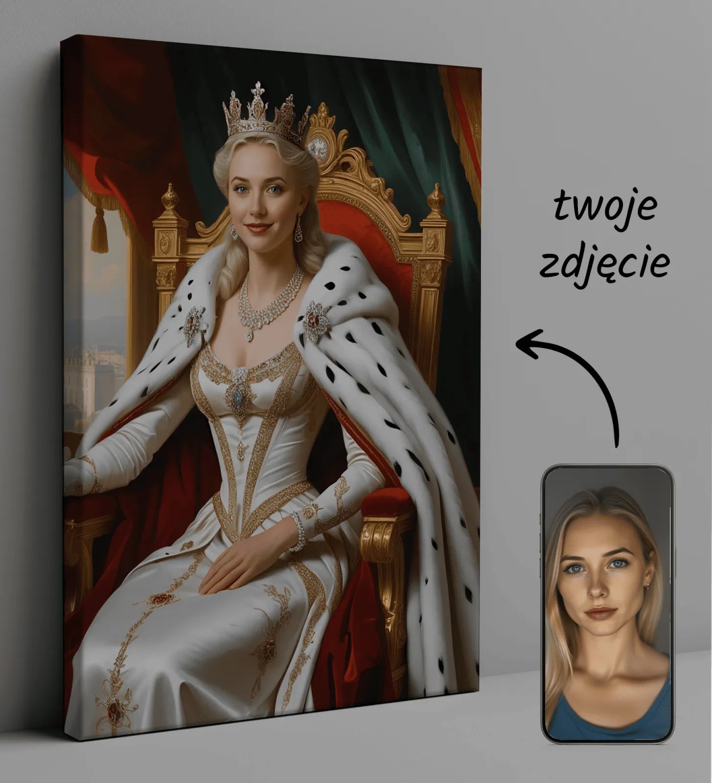 Portret królowej na płótnie w produkcie Baronowa - Królewski portret