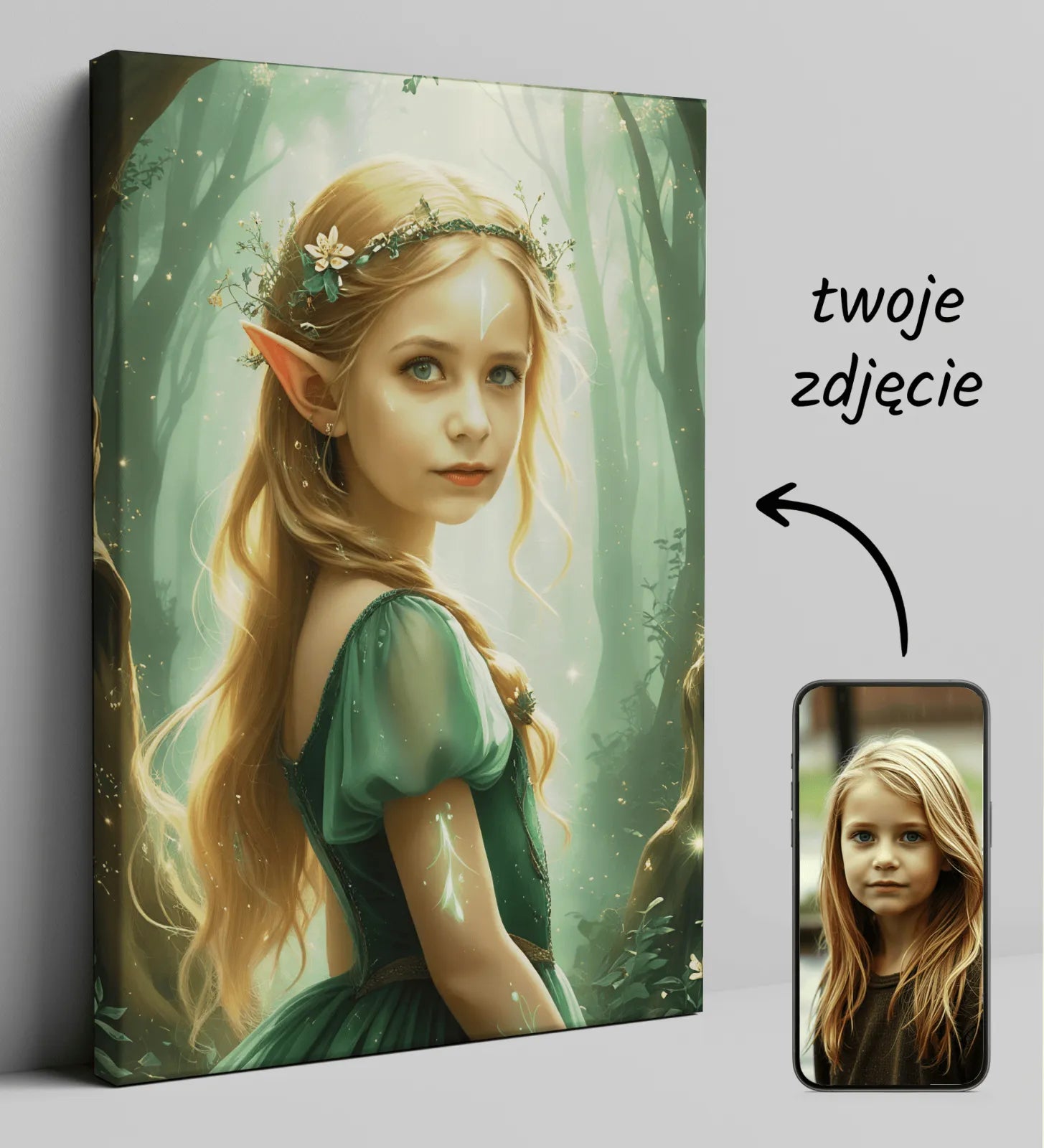 Personalizowany portret wróżkowy na płótnie Baśniowa Elfia Księżniczka