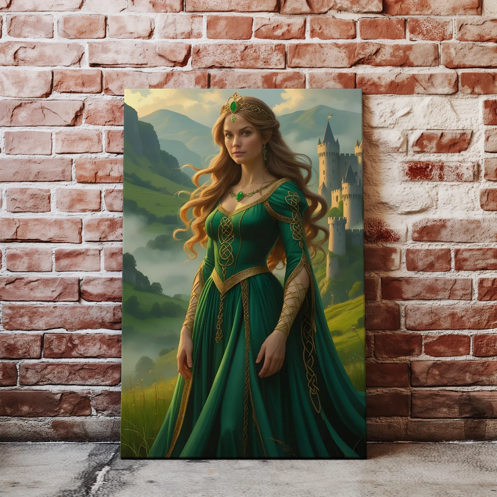 Canvas print przedstawiający kobietę w zielonej sukience - Celtycka Księżniczka