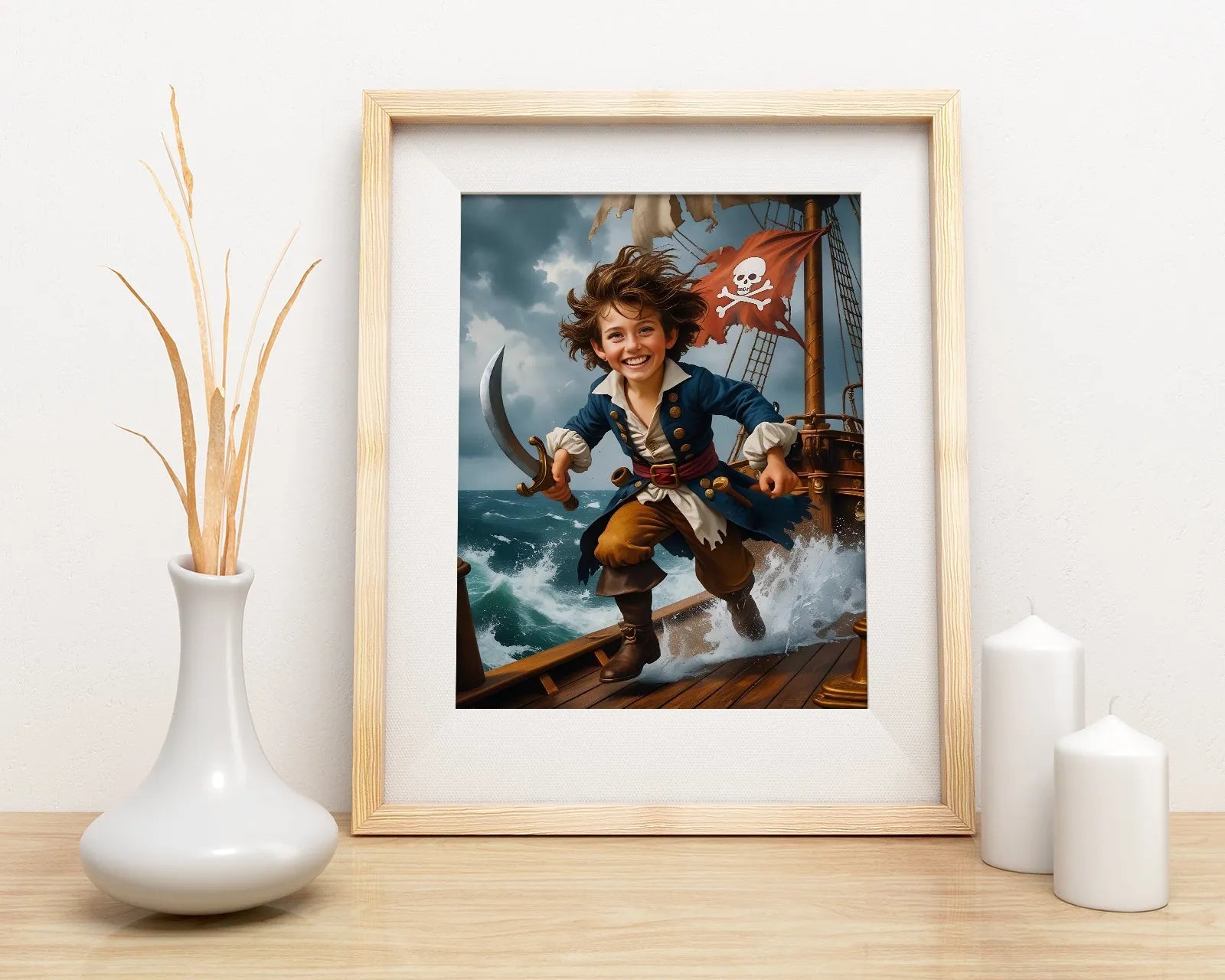 Framed portret chłopca pirata jako prezent urodzinowy dla dziecka