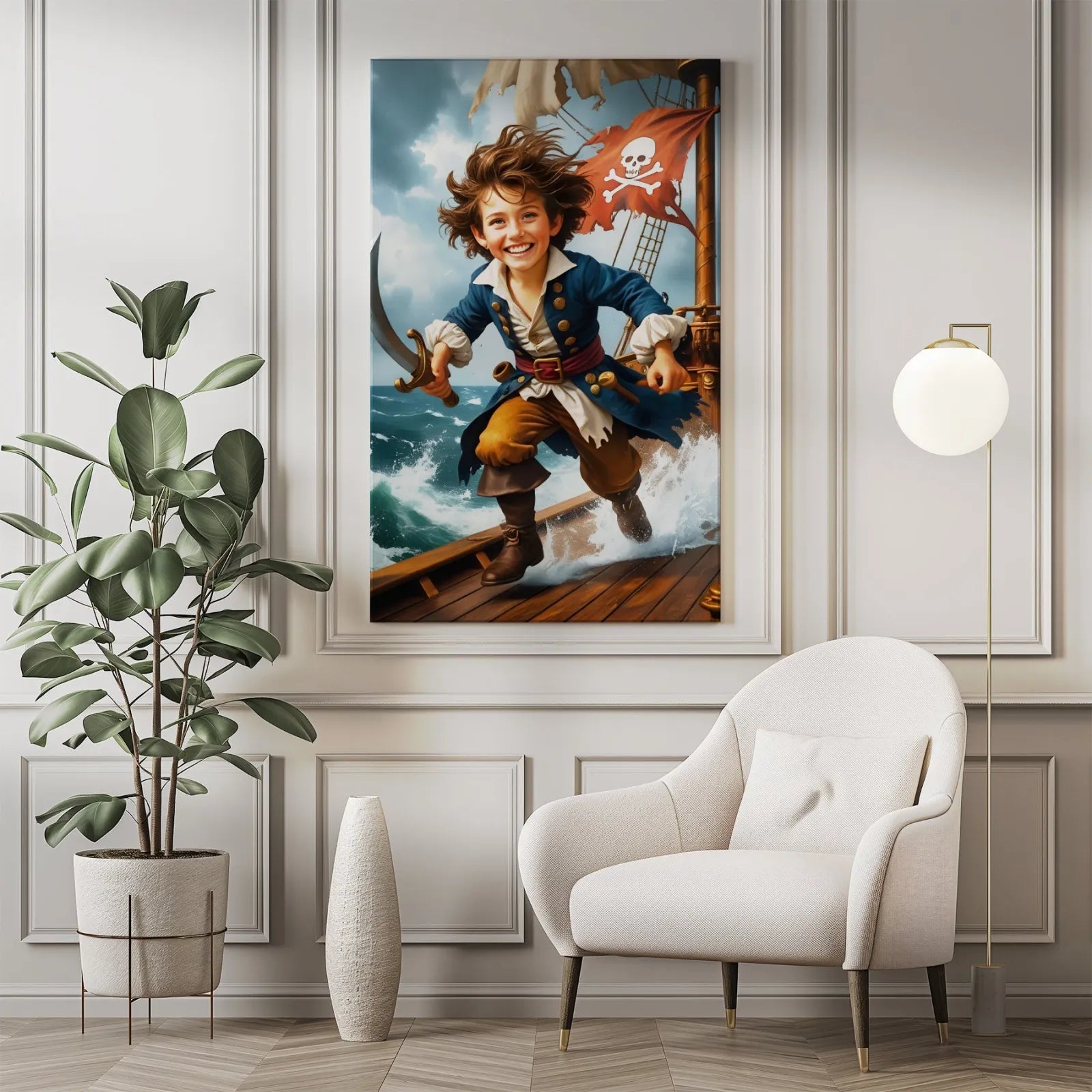 Framed painting of a pirate boy, ideal gift for a child’s birthday