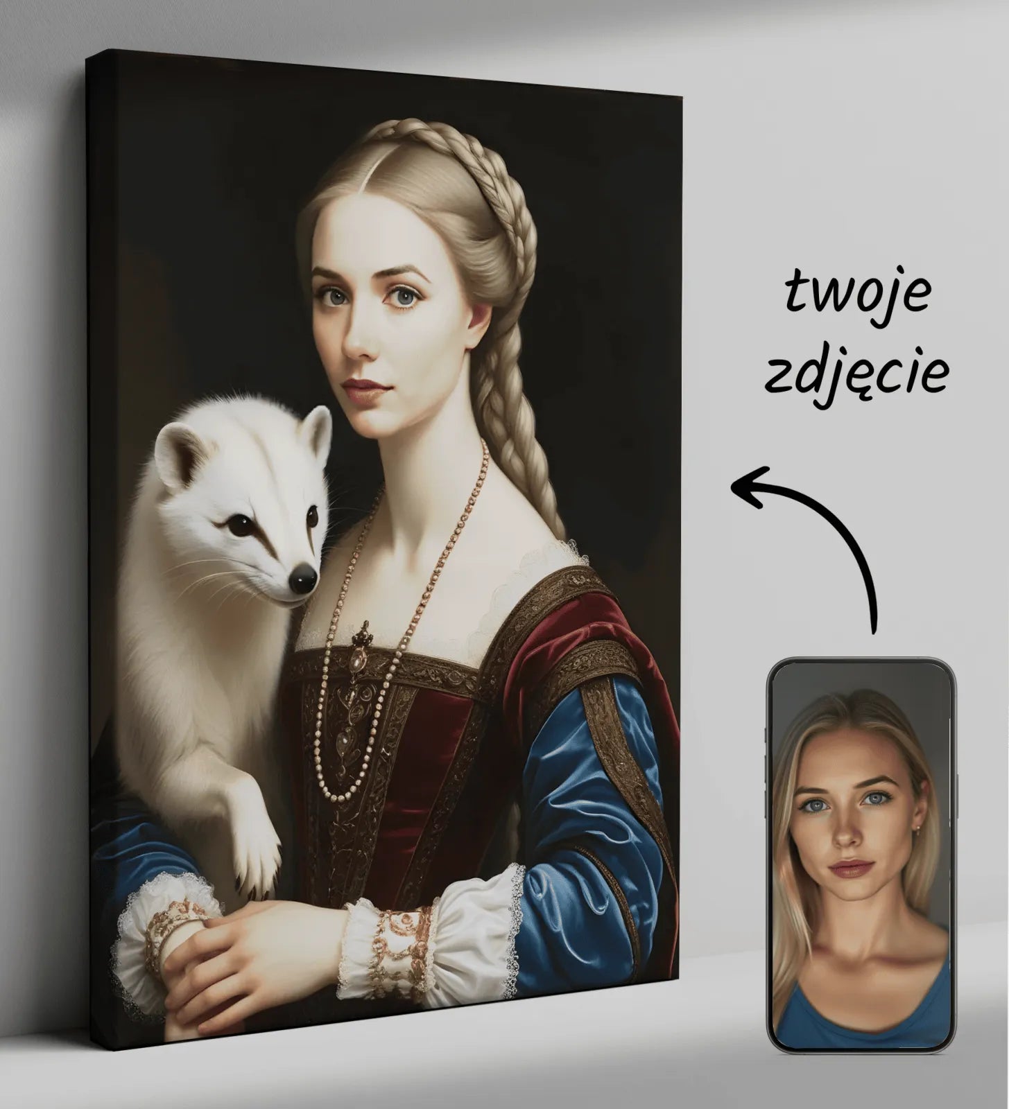 Renaissance portrait canvas Dama z łasiczką w eleganckiej stylizacji artystycznej