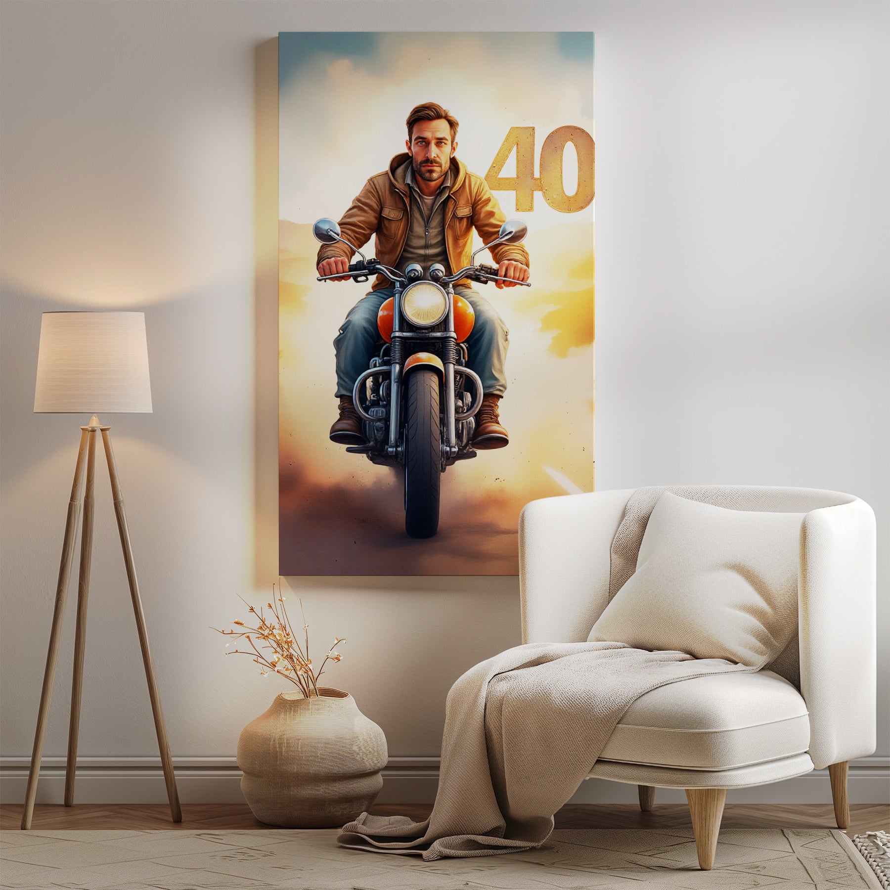 Motocyklista na Trasie – Portret Męski z Liczbą 40