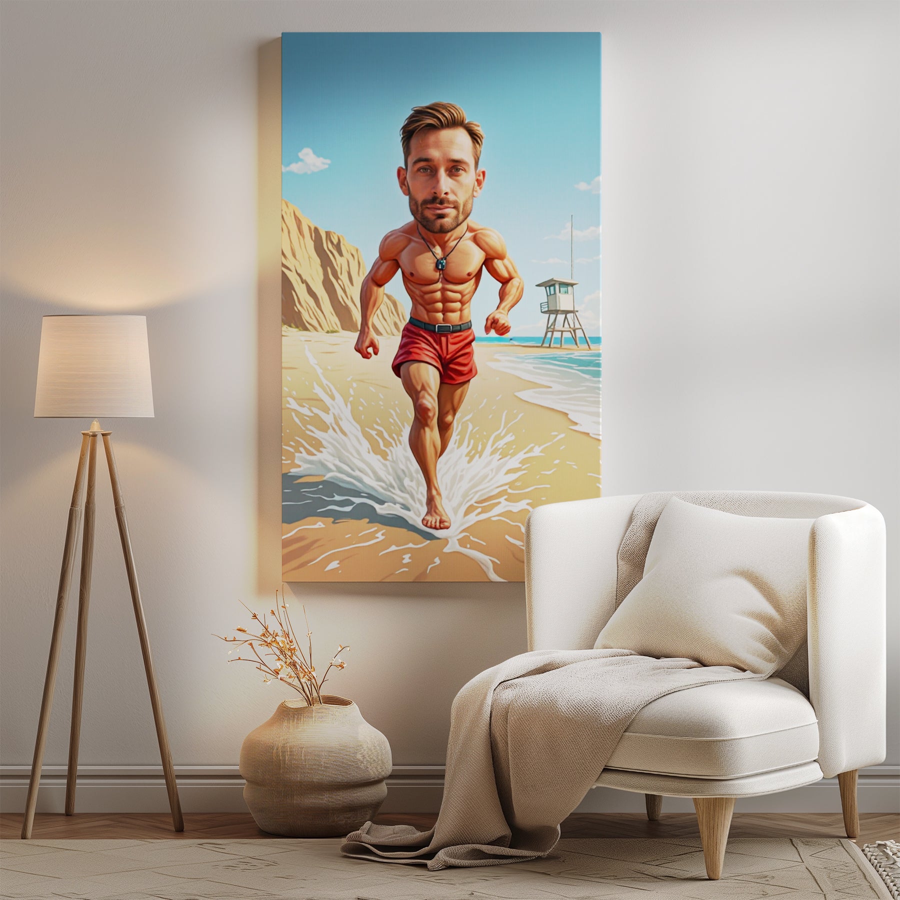 Karykatura ze zdjęcia – plażowy bohater