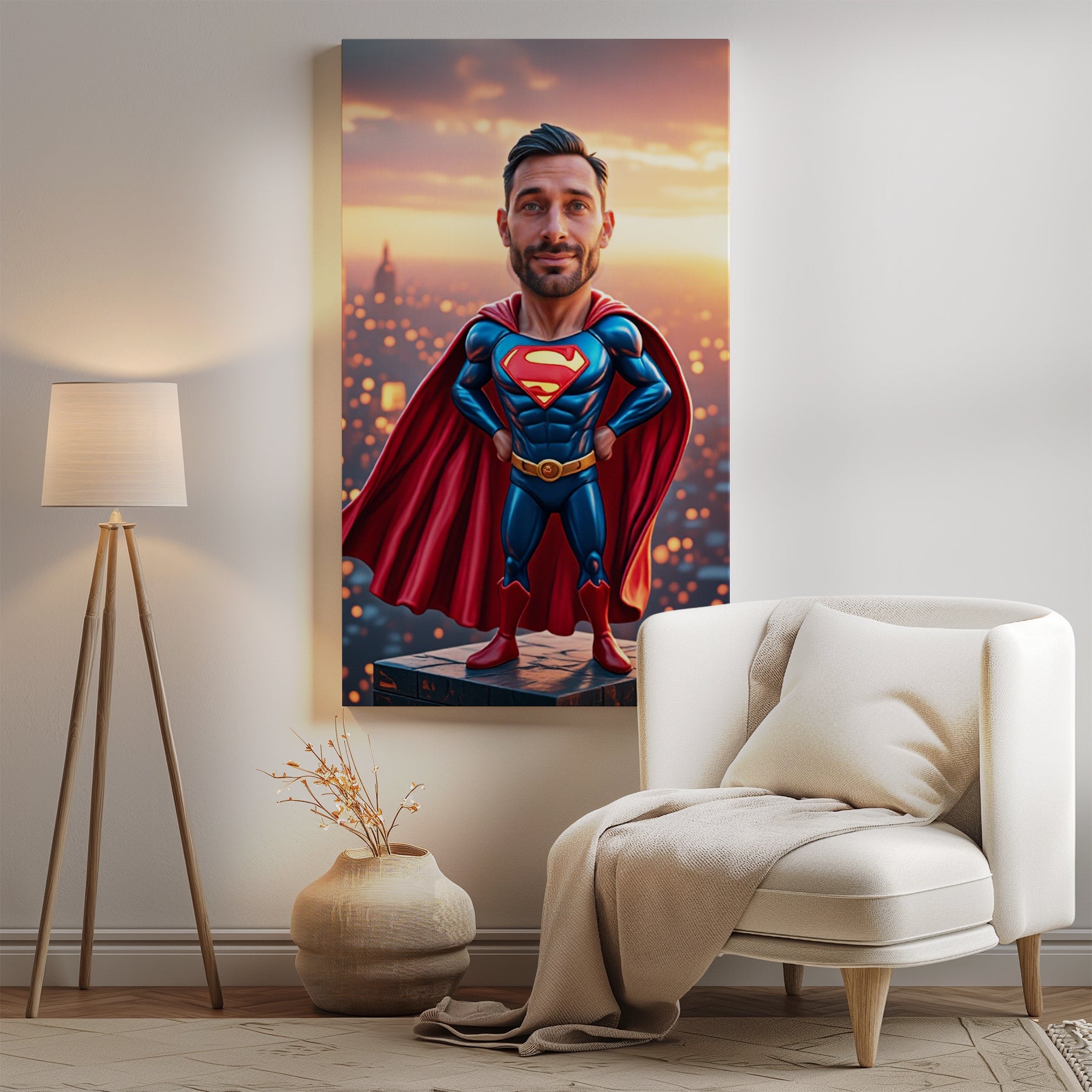 Karykatura superbohatera ze zdjęcia