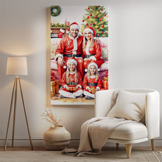 Portret rodzinny na święta – personalizowany obraz w stylu Mikołajkowym