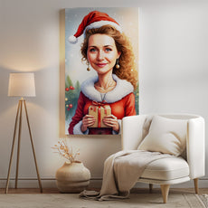 Portret kobiety z prezentem w stroju Mikołajki