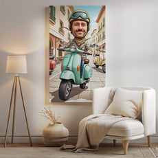 Portret karykatura ze zdjęcia – Włoski styl na skuterze