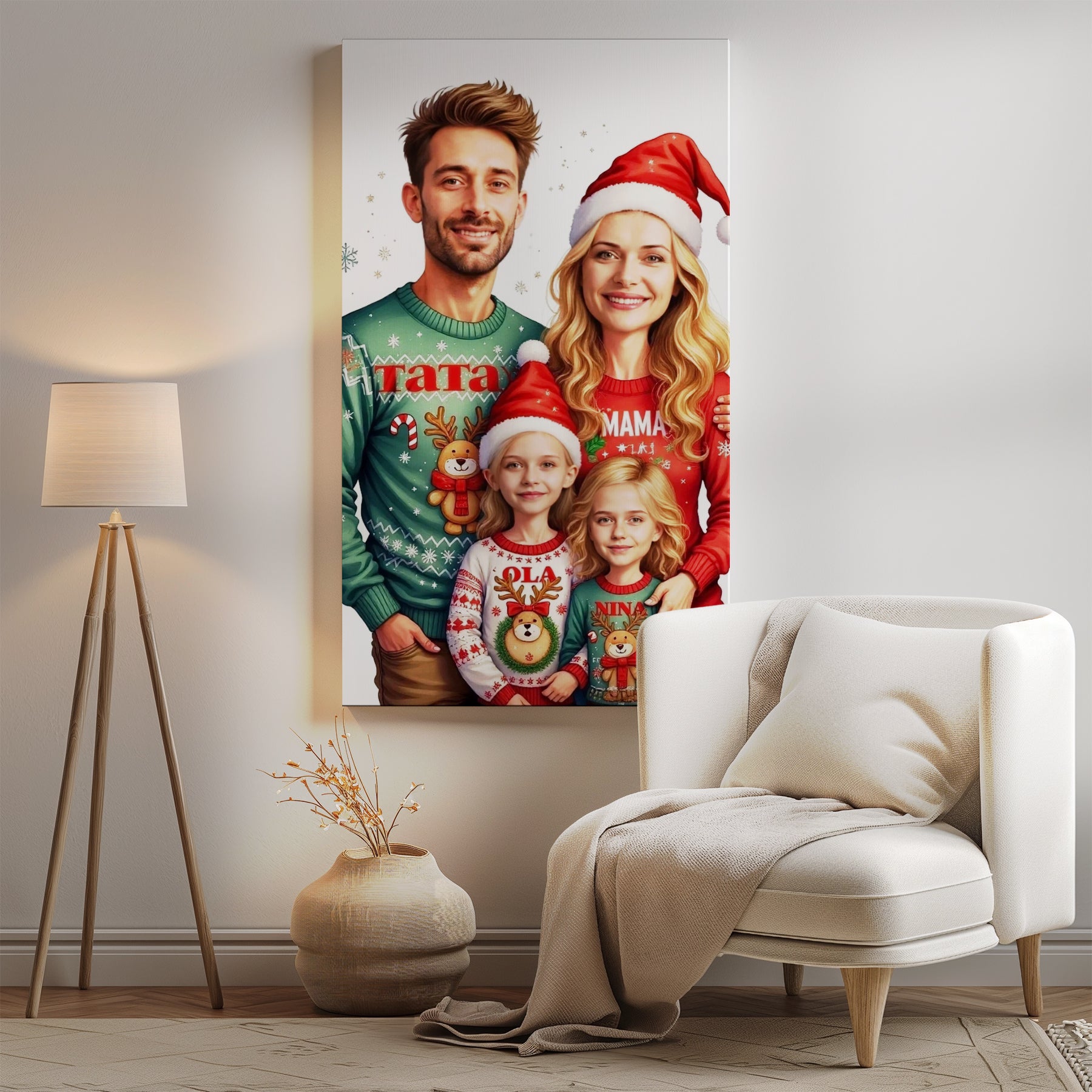 Świąteczny portret rodzinny – personalizowany obraz z imionami