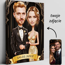 Personalizowany glamourowy plakat z karykaturą ślubną na canvasie Ekskluzywna karykatura ślubna glamour