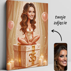 Personalizowany portret karykatura na płótnie na 35 urodziny Elegancka Karykatura Kobiety