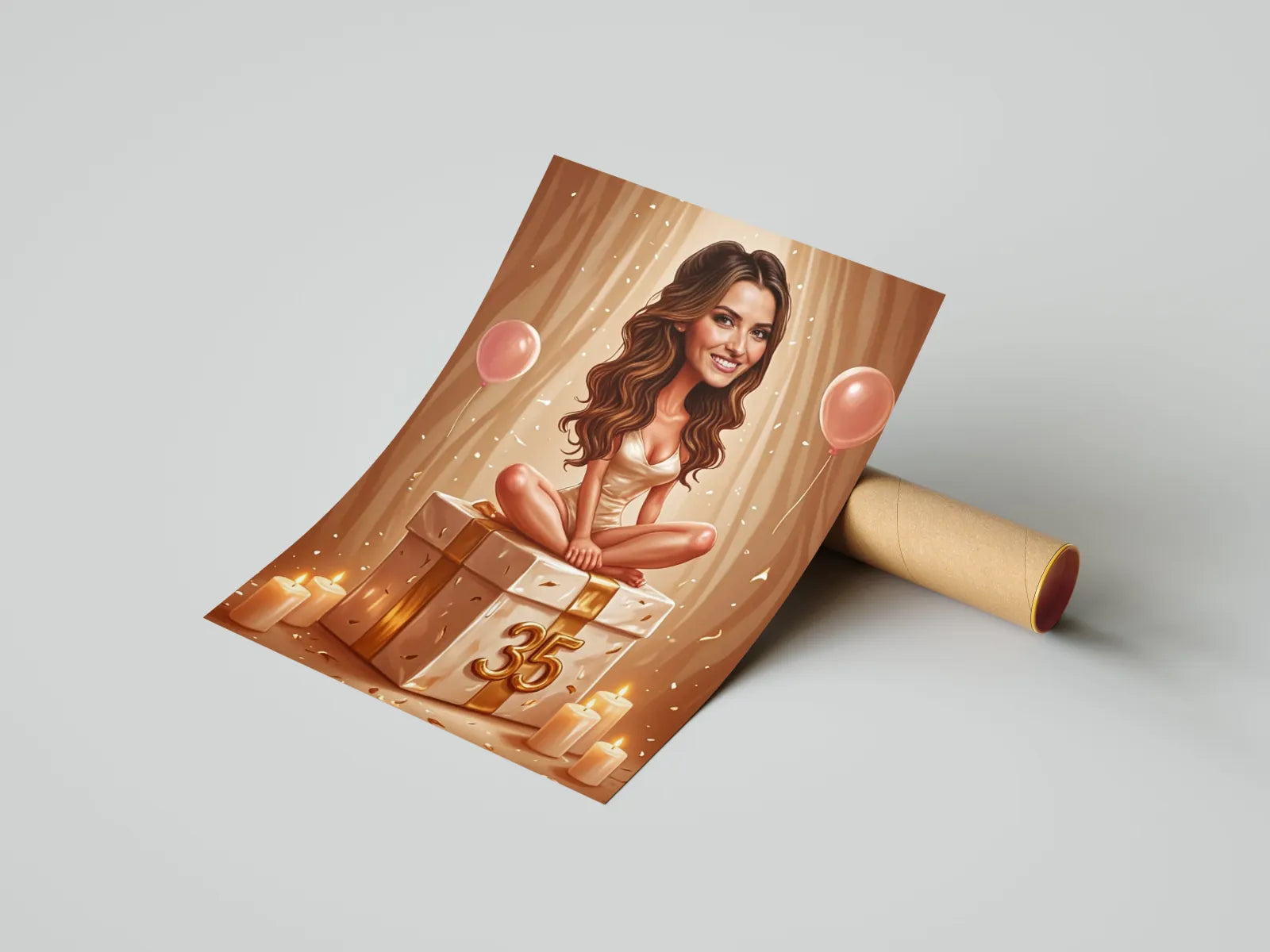 Elegancki plakat karykatury kobiety na 35 urodziny na prezent na urodziny
