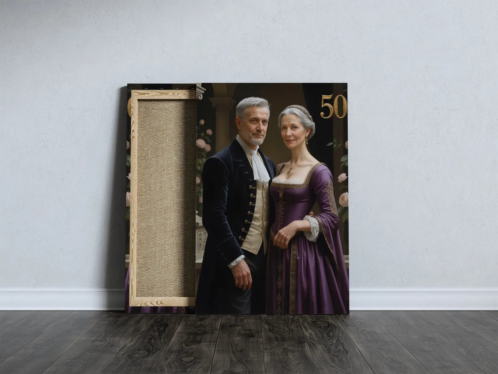 Canvas print pary w strojach z epoki, elegancki portret na 50 rocznicę ślubu