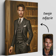 Personalizowany portret na płótnie olejnym na urodziny Elegancki Portret Olejny