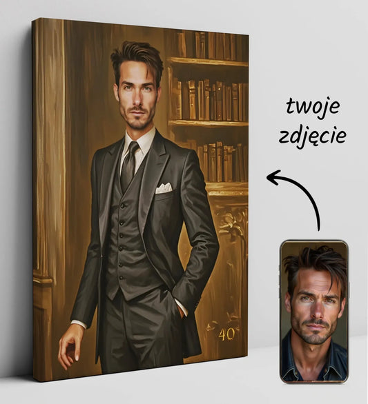 Personalizowany portret na płótnie olejnym na urodziny Elegancki Portret Olejny