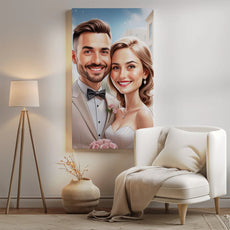 Cartoonowa ilustracja portretu Pary Młodej na płótnie Elegancki portret Pary Młodej