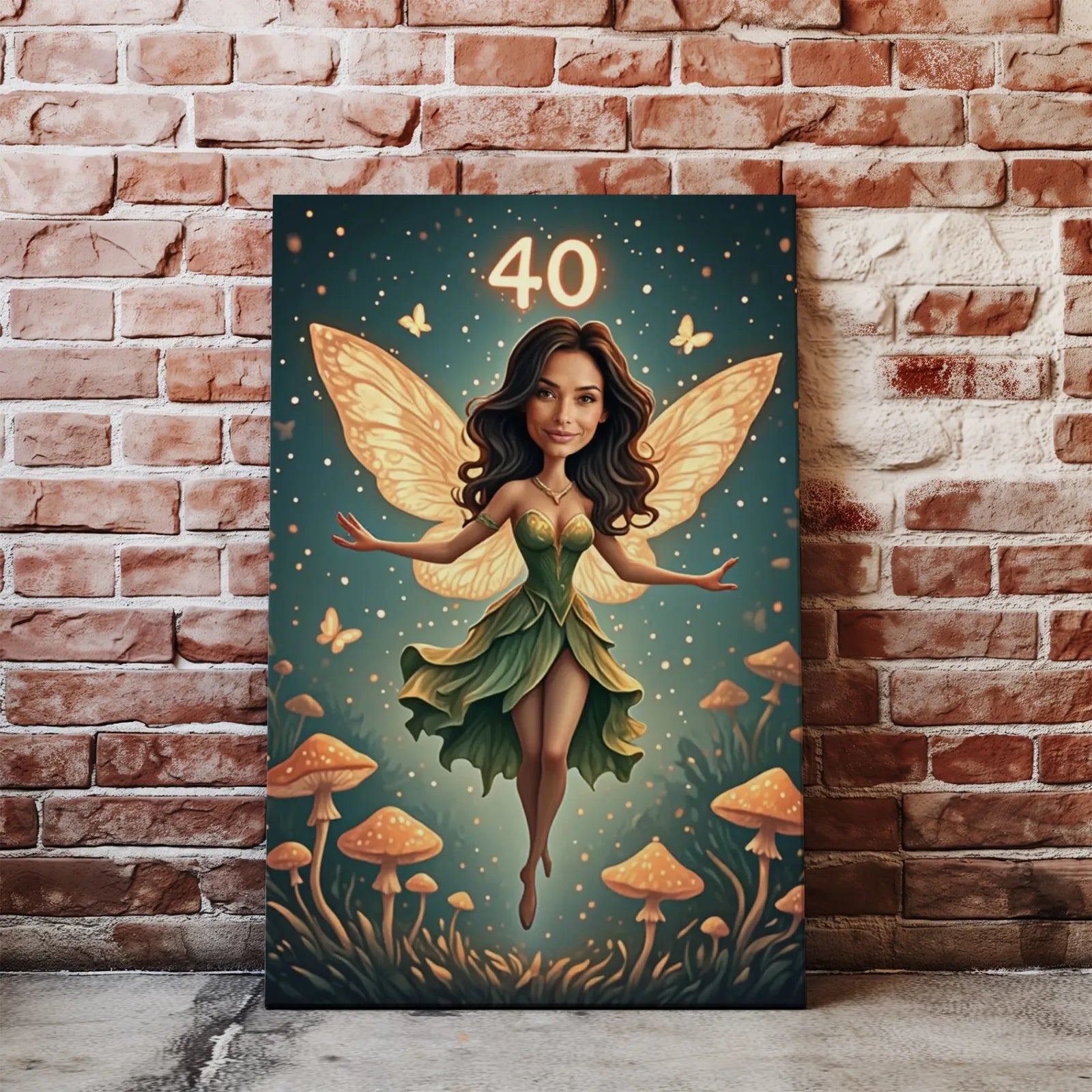 Fairy-themed forty birthday canvas for Fantastyczna karykatura kobiety jako wróżka