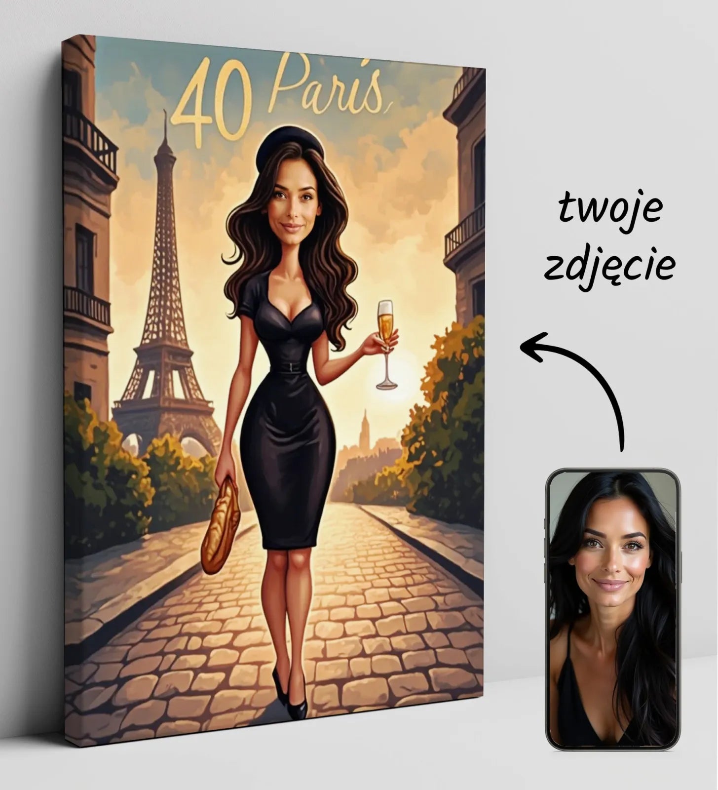 Personalizowany obraz na płótnie z motywem Paryża i Wieżą Eiffla dla kobiety