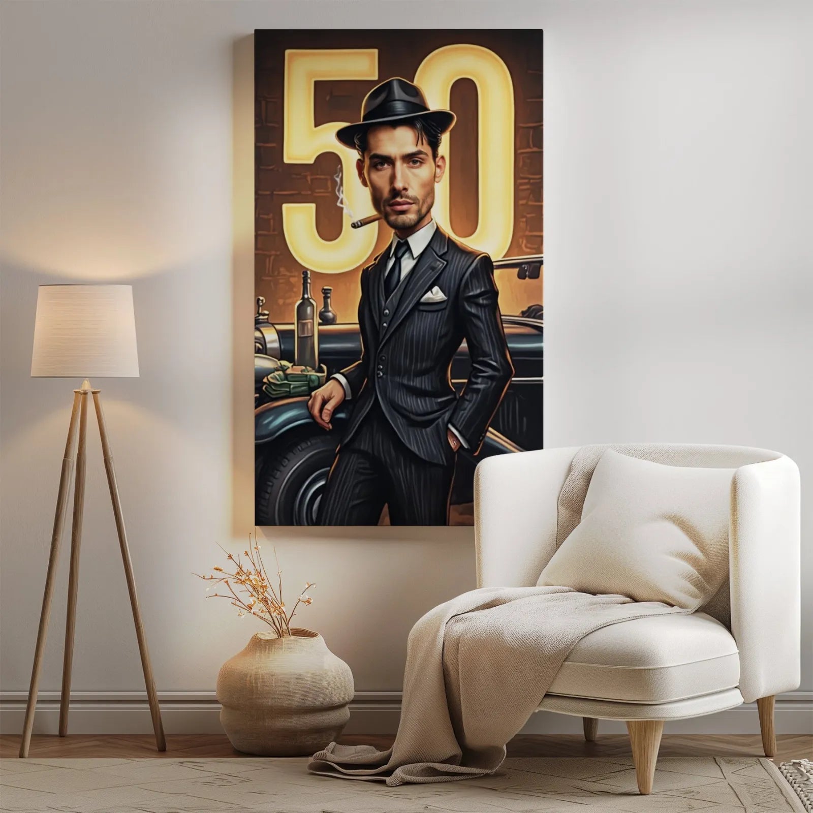 Wall art w gangsterowym stylu na prezent dla faceta na 50 urodziny