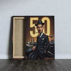 Canvas print przedstawiający mężczyznę w garniturze z cygarem na prezent na 50 urodziny