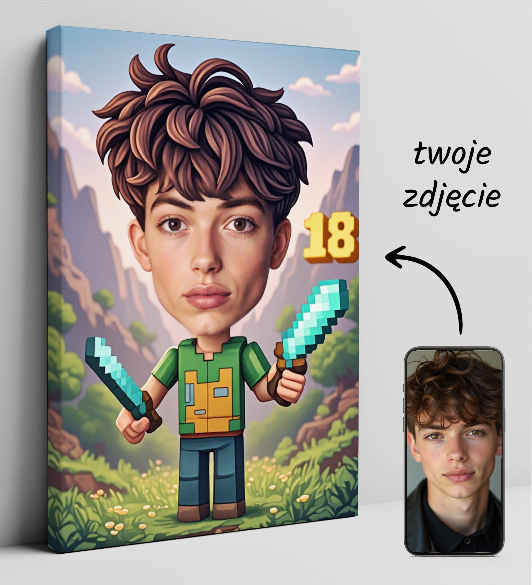 Prezent na 18 urodziny dla chłopaka – karykatura w stylu Minecraft
