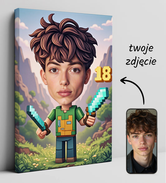 Prezent na 18 urodziny dla chłopaka – karykatura w stylu Minecraft