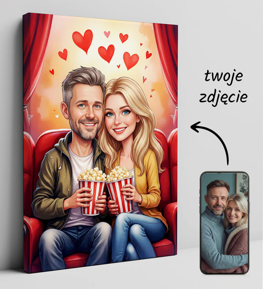 Karykatura pary w kinie – pomysł na prezent walentynkowy