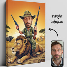 Portret karykatura ze zdjęcia – Safari na lwie