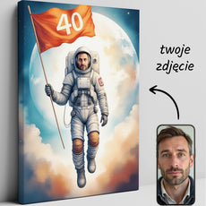 Astronauta z Flagą – Kosmiczny Portret z Wiekową Cyfrą
