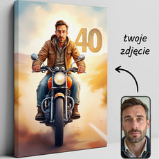 Motocyklista na Trasie – Portret Męski z Liczbą 40