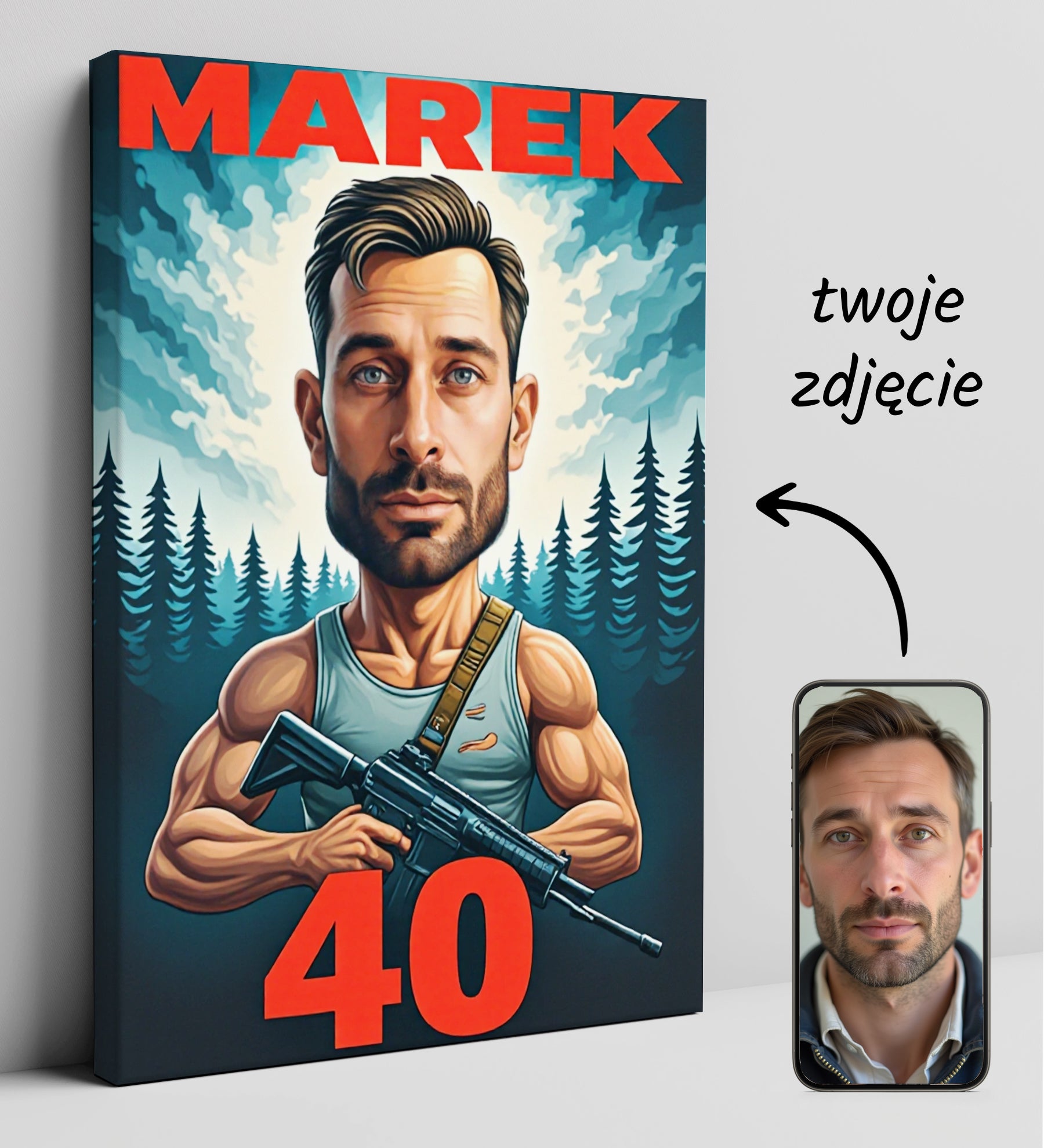 Portret karykatura Rambo ze zdjęcia