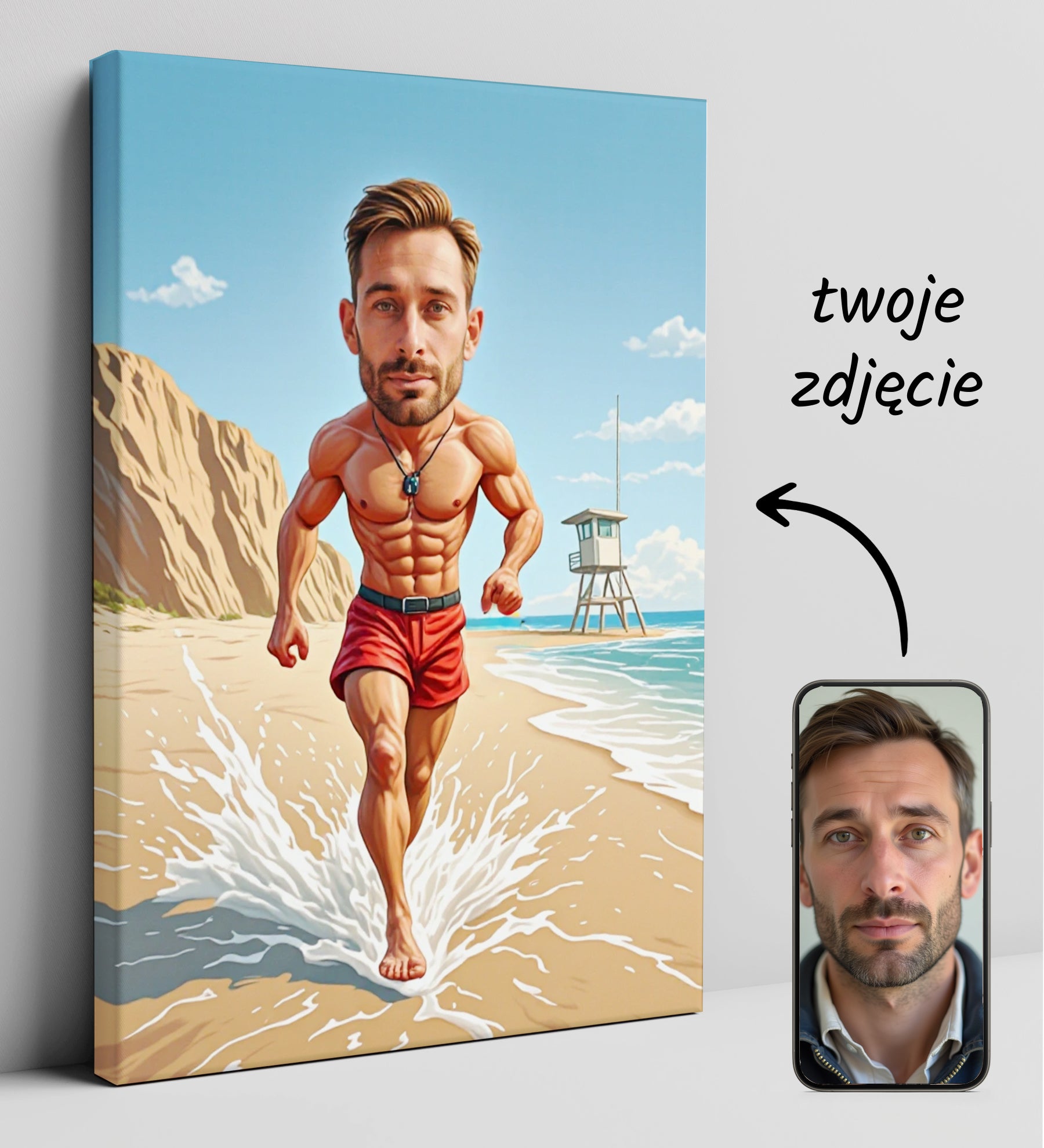 Karykatura ze zdjęcia – plażowy bohater