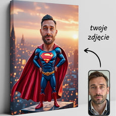 Karykatura superbohatera ze zdjęcia