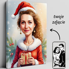 Portret kobiety z prezentem w stroju Mikołajki
