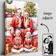 Portret rodzinny na święta – personalizowany obraz w stylu Mikołajkowym