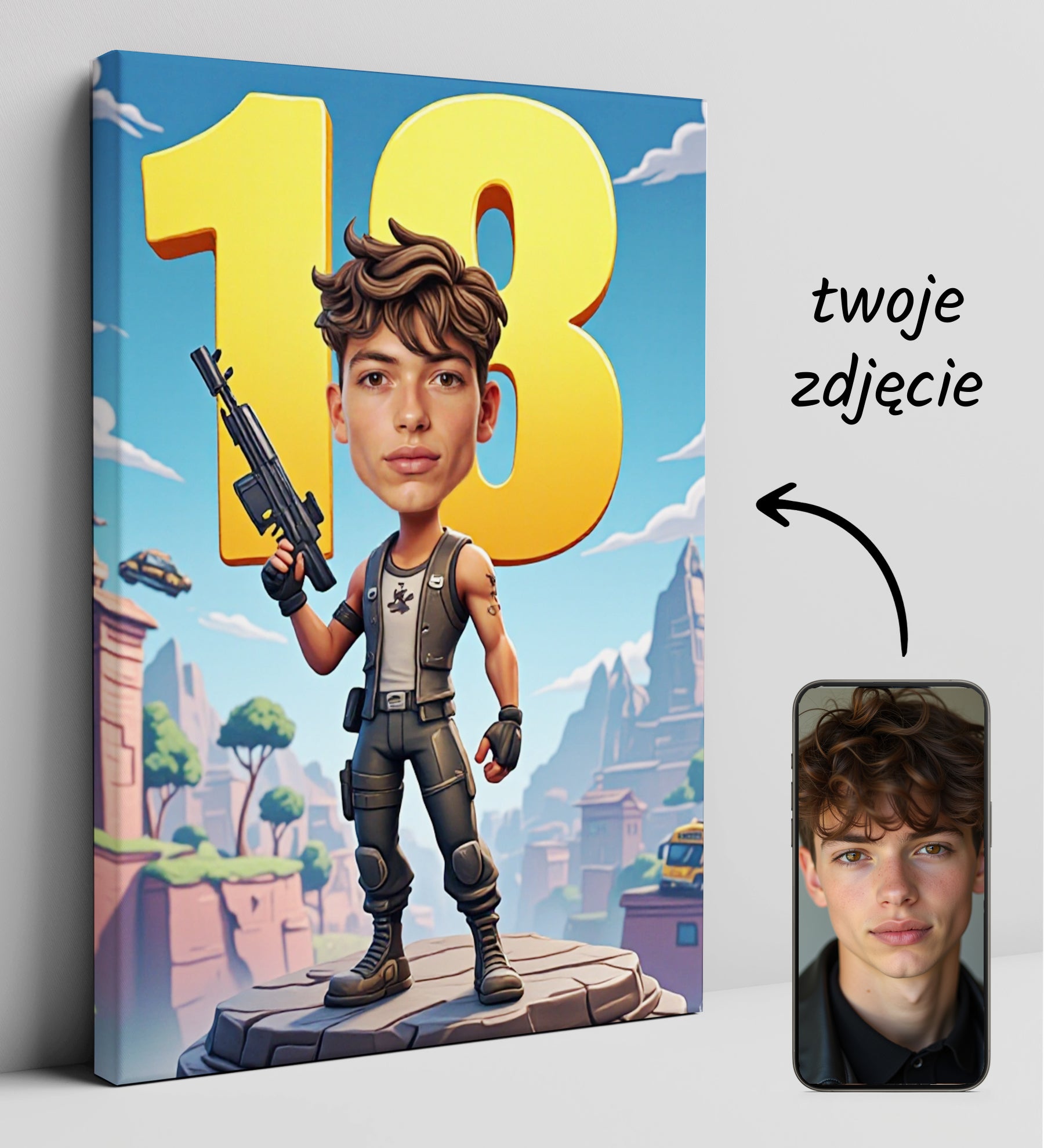 Pomysły na 18 urodziny – karykatura w stylu Fortnite