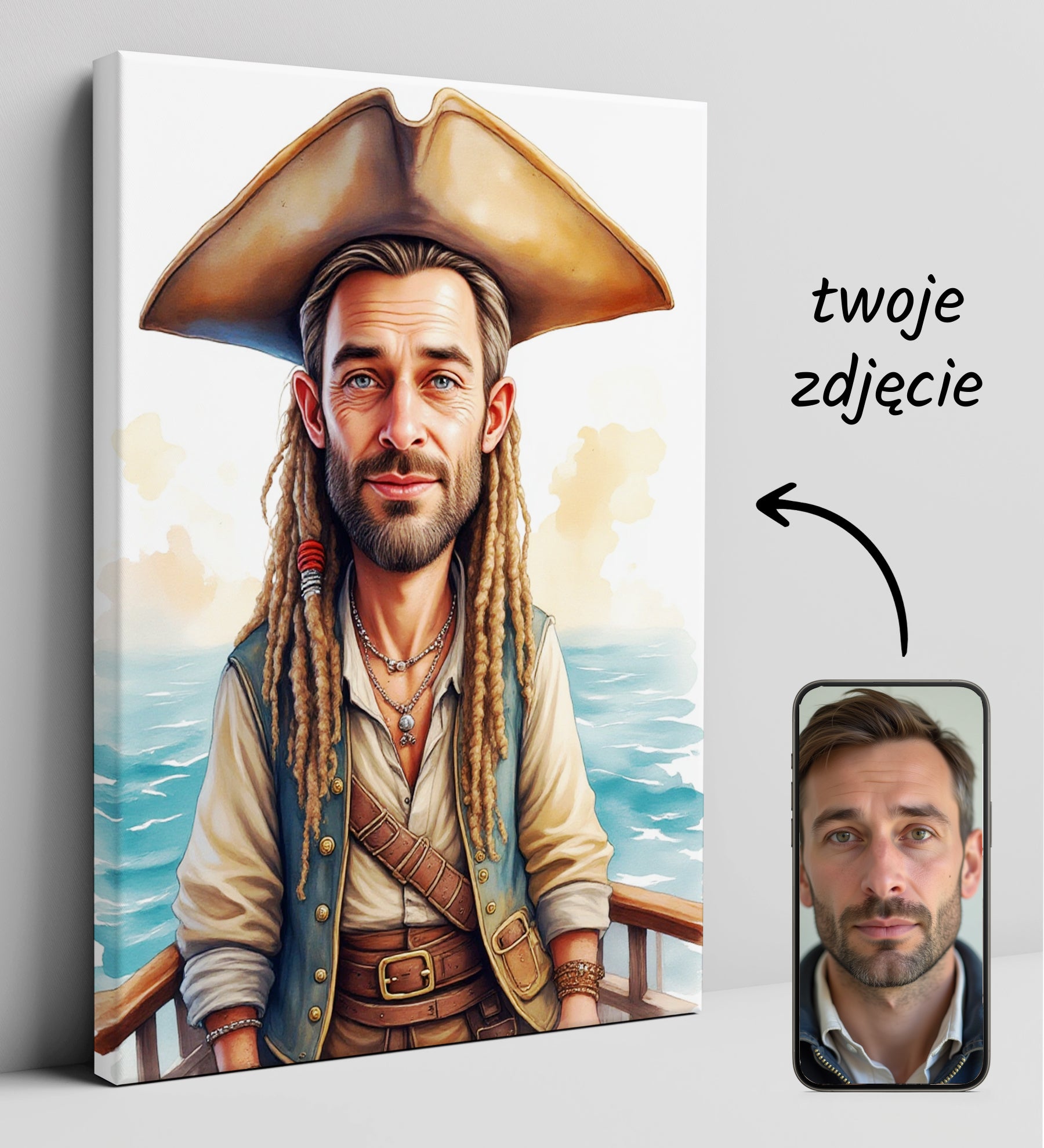 Karykatura Pirata – Personalizowany Portret z Twoją Twarzą