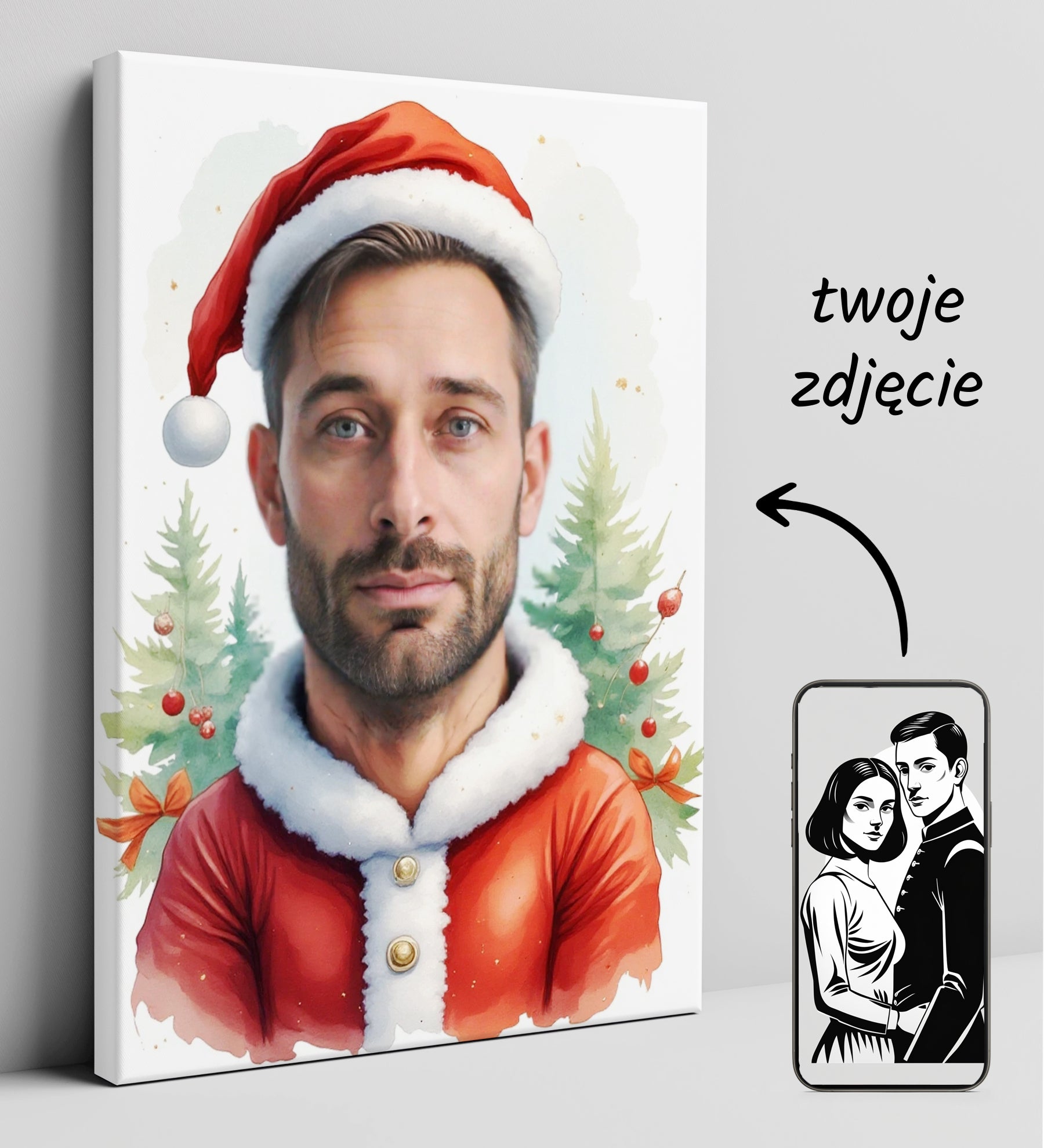 Portret mężczyzny jako Mikołaj - prezent na święta