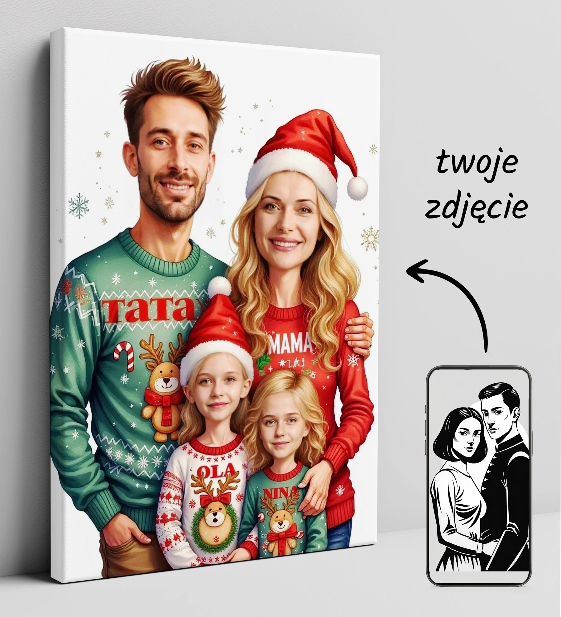 Świąteczny portret rodzinny – personalizowany obraz z imionami