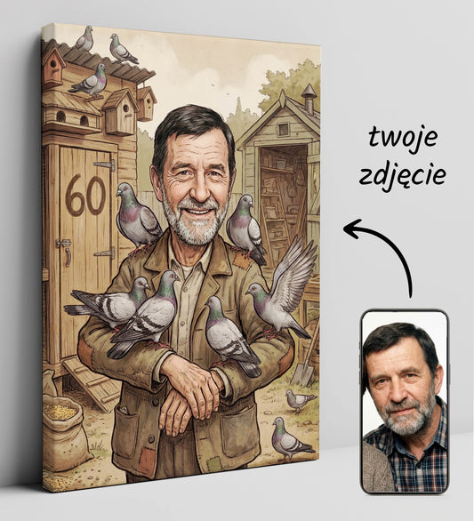 Karykatura hodowcy gołębi - pomysł na prezent
