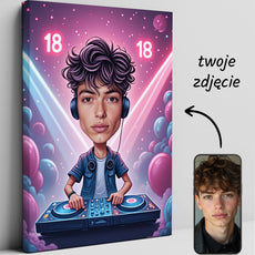 Pomysły na 18 urodziny – karykatura DJ-a z konsolą