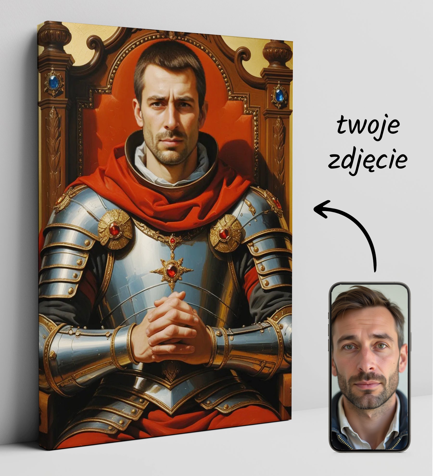 Portret rycerza w zbroi – królewski portret personalizowany